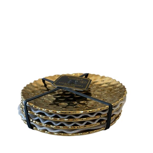 Baroque Collection Appetizer Plates 6" Hammered Gold Set of 4 Holiday Glam New - Picture 8 of 14